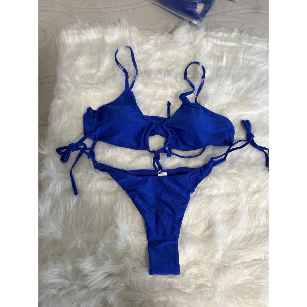 Peddney Women's Blue 2 Piece Swim Suit Bikini Sz Small Tie Side New